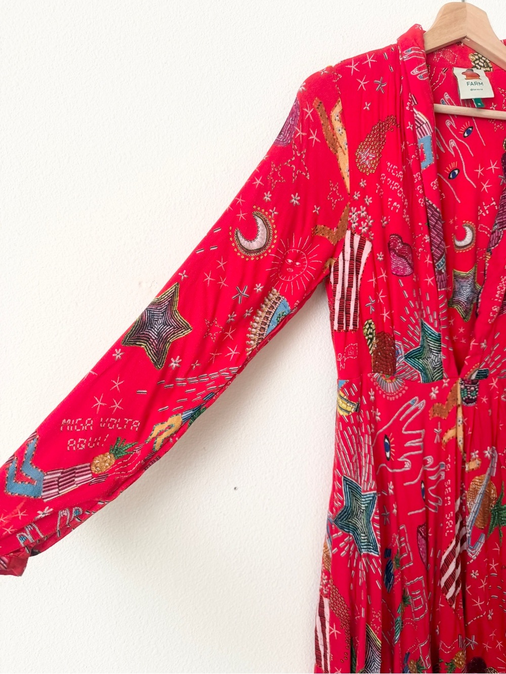 Farm Rio MEDIUM Carnival long sleeve draped maxi dress in red - Picture 5 of 10